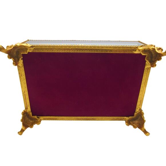 Matson Ormolu Jewelry Casket Box Dresser Vanity Case Gilt Metal Footed Burgundy - Picture 7 of 16